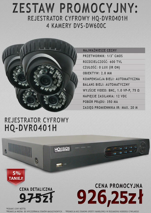 Analogowy zestaw 4 kamer promocja